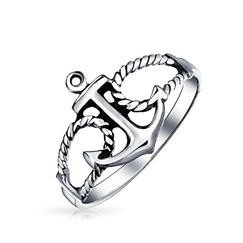 Sailor Boat Lover Nautical Sea Ocean Rope Open 925 Sterling Silver Anchor Ring For Women For Teen