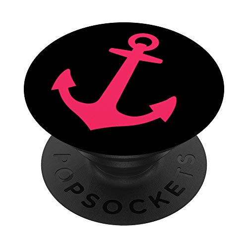 Anchor Pink Black Ocean Boat Sailor Sailing Gift for Women PopSockets Grip and Stand for Phones and Tablets