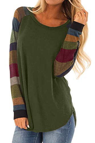ANFTFH Lightweight Green Shirts for Women Color Block Long Sleeve Tunics Top Olive Shirt Womens Green XL