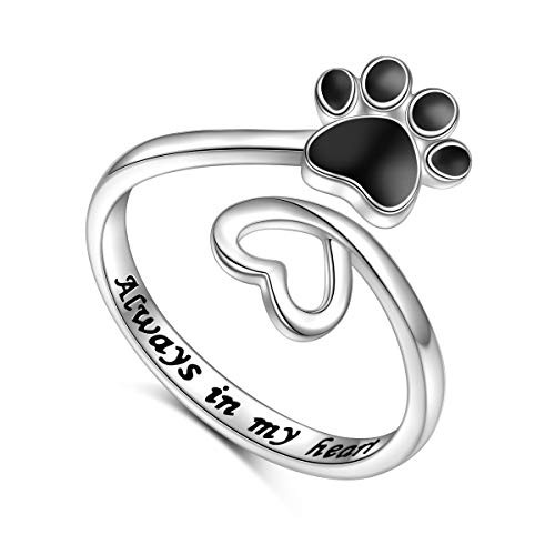 S925 Sterling Silver Jewelry Engraved Always in my heart Puppy Dog Cat Pet Paw Print Love Heart Open Ring Size 8 S925 Sterling Silver Jewelry Engraved Always in my heart Puppy Dog Cat Pet Paw Print Love Heart Open Ring Size 8