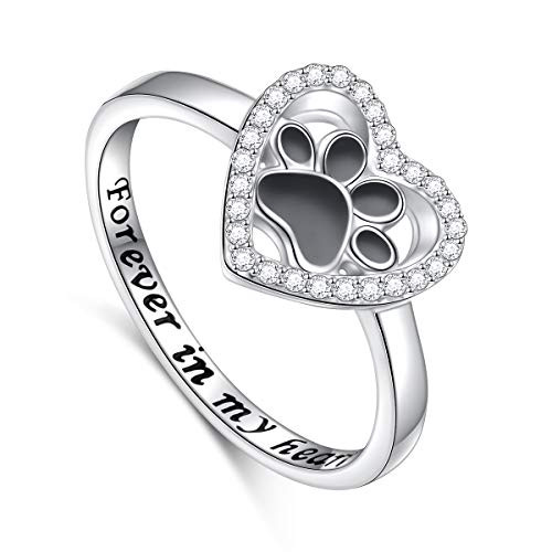 S925 Sterling Silver Jewelry Engraved Forever in my heart Puppy Dog Cat Pet Paw Print Love Heart Ring Size 8 S925 Sterling Silver Jewelry Engraved Forever in my heart Puppy Dog Cat Pet Paw Print Love Heart Ring Size 8