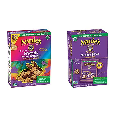 Annies Organic Friends Bunny Grahams Snacks  11-25 oz and Organic Chocolate Chip Cookie Bites  10 ct