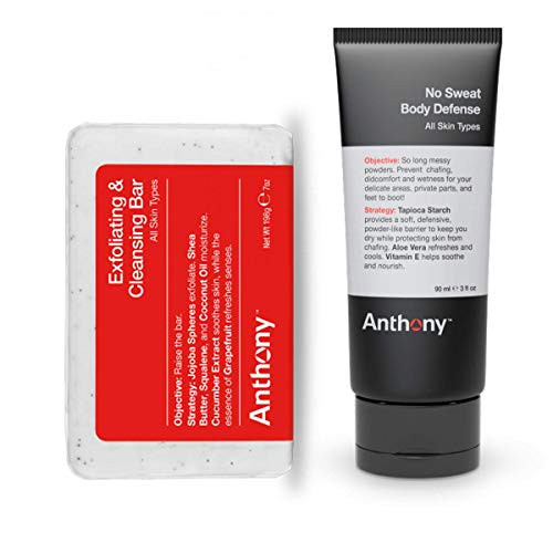 Anthony No Sweat Body Defense  Anti-Chafe Talc Free Cream To Powder Lotion  3 Fl Oz and Anthony Exfoliating and Cleansing Bar  Grapefruit  7 Oz