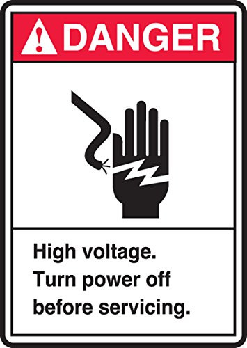 Accuform MRLC001VP Sign  LegendDanger HIGH Voltage- Turn Power Off Before Servicing  10 Length x 7 Width x 0-055 Thickness  Plastic  10 x 7  Re