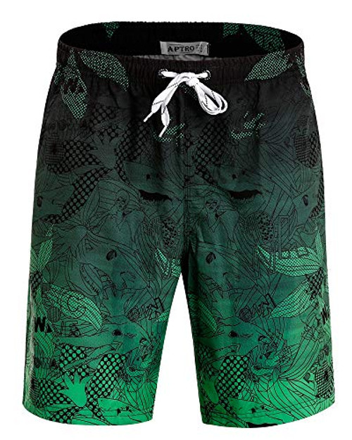 APTRO Mens Swim Trunks Quick Dry 4 Way Stretch Beach Board Shorts HWP023 Green L