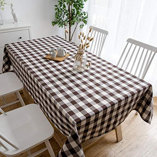 Aquazolax Rectangle Cloth Gingham Tablecloth 6ft Long Buffalo Plaid Pattern Table Covers for Campfire Picnic Barbecue  54 by 72 inches  Brown