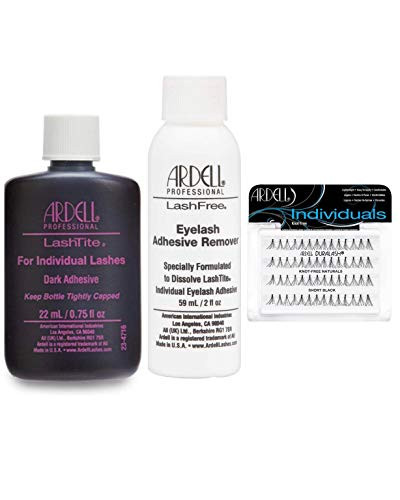 Ardell LashTite Lash Adhesive Dark for Individual Lashes  0-75 oz -Including Ardell LashFree Eyelash Adhesive Remover 59ml-2oz and Ardell Duralash Natur