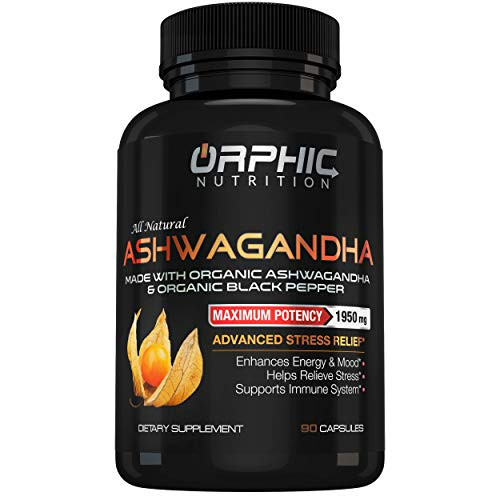 Max Potency Organic Ashwagandha Capsules with Black Pepper 1950 mg - Anti-Anxiety Supplements for Stress Relief  Mood Boost and More Energy - Non-GMO