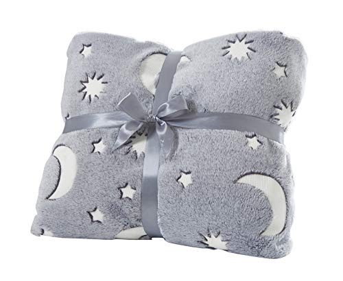 Glow in The Dark Throw Blanket for Kids  Cozy Fuzzy Fleece Throw Blanket with Star Moon  Soft Flannel Grey Throw Blanket for Couch in All Seasons  Bir