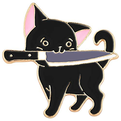 Avamie Ninja Cat with Knife Enamel Lapel Pin