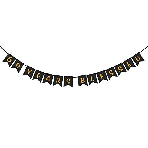 60 Years Blessed Banner Perfect for 60th Birthday Anniversary Wedding Party Decorations Sixty Years Old Birthday Party Hanging Sign Photo Booth Props