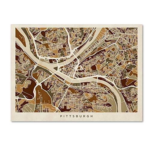 Pittsburgh Pennsylvania Street Map by Michael Tompsett, 18x24-Inch Canvas Wall Art Pittsburgh Pennsylvania Street Map by Michael Tompsett, 18x24-Inch Canvas Wall Art