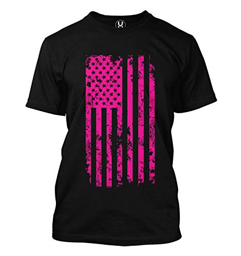 Haase Unlimited Pink American Flag - Breast Cancer Awareness Mens T-Shirt -Black  Large-
