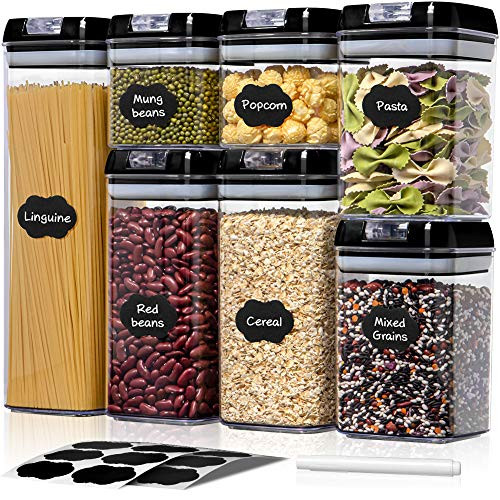 Airtight Food Storage Containers with Lids - 7 PCS BPA Free Plastic Cereal Containers - Easy Lock for Flour Cereal Pasta Spaghetti Kitchen Pantry Orga