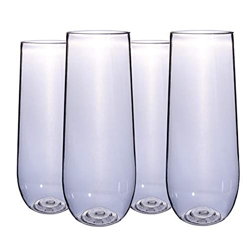 Stemless Champagne Flutes Set of 4 by Familyproper - Champagne Flutes - Plastic Champagne Flutes - Crystal Clear 9oz Eco-friendly Stable Base Glass -S Stemless Champagne Flutes Set of 4 by Familyproper - Champagne Flutes - Plastic Champagne Flutes - Crystal Clear 9oz Eco-friendly Stable Base Glass -S