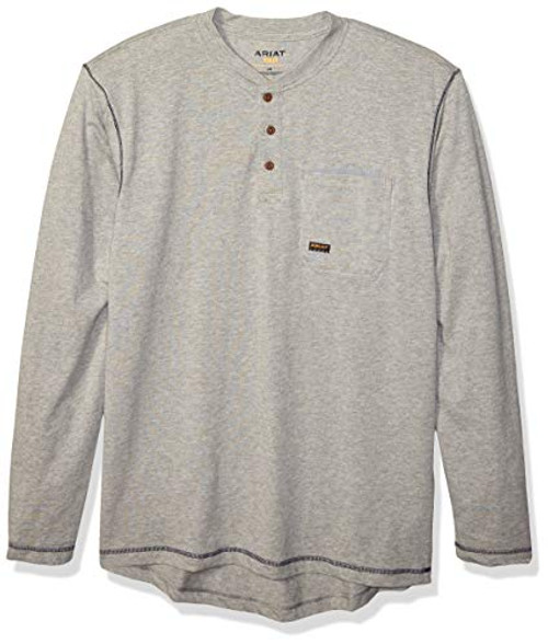 Ariat Mens Big and Tall Rebar Pocket Long Sleeve Henley Shirt  heather gray  LT R