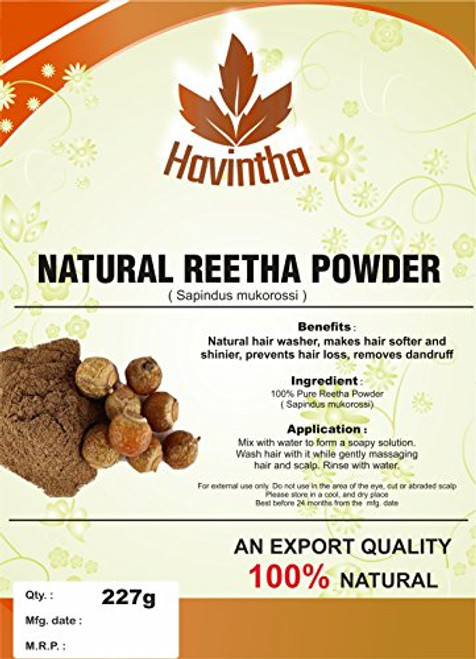 Natural Soap Nut Powder for hair  8 oz  Product of Havintha Aritha -Reetha- Powder  Natural Sapindus Mukorossi 227g