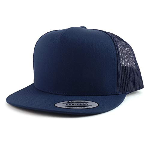 Armycrew Flexfit Oversize XXL Structured Blank 5 Panel Flatbill Snapback Mesh Cap - Navy - 2XL
