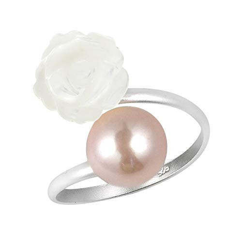 AeraVida Charming White Rose Wrap Cultured Freshwater Pink Pearl -925 Sterling Silver Ring -9- AeraVida Charming White Rose Wrap Cultured Freshwater Pink Pearl -925 Sterling Silver Ring -9-