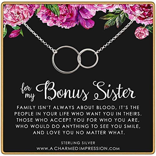 Bonus Sister Necklace ï Two Connected Circles ï 925 Sterling Silver ï Sister in law ï Bride or Groom Sister ï Adopted ï Stepsister Best Friend ï Frien