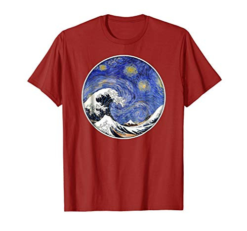 Van Gogh Starry Night and Hokusai Great Wave Circle T Shirt