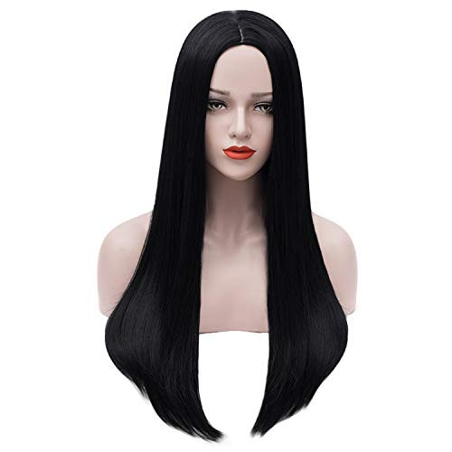 Bopocoko Black Wigs for Addams Cosplay Costume Women 27 Long Black Straight Hair Wig Heat Resistant Synthetic Wigs for Halloween BU157BK Bopocoko Black Wigs for Addams Cosplay Costume Women 27 Long Black Straight Hair Wig Heat Resistant Synthetic Wigs for Halloween BU157BK