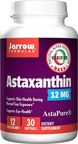 Jarrow Formulas Astaxanthin  A Natural Antioxidant Carotenoid Supports The Skin  Eyes and Immune Health*  12 mg  30 Softgels