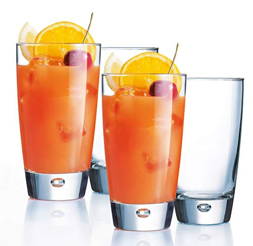 Elegant Highball Glasses -Set of 4- 16 oz- Crystal Clear Glass  Drinking Cups for Water  Wine  Beer  Cocktails and Mixed Drinks-