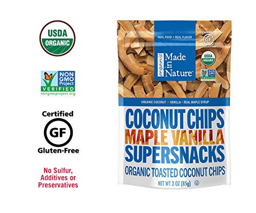 Made in Nature Organic Toasted Coconut Chips  Maple Vanilla  Vegan Snack  3 Ounce Bags  6 Count
