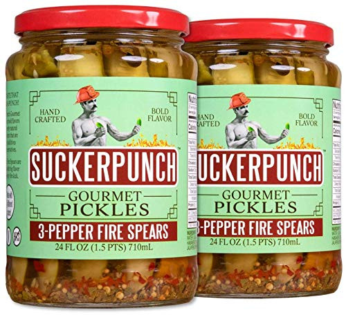 SuckerPunch Gourmet 3-Pepper Fire Pickle Spears 24 Ounce  2-Pack