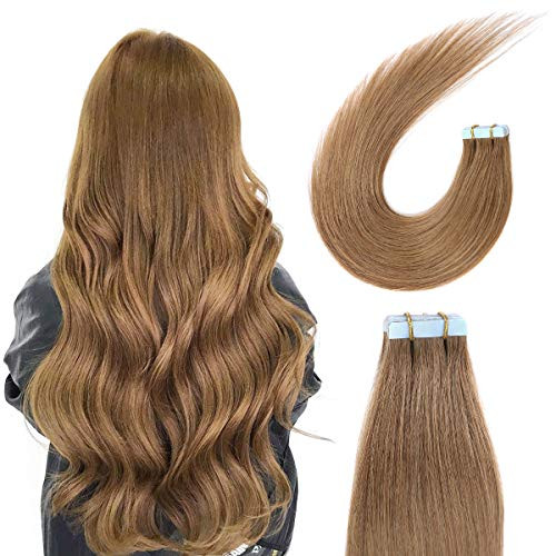 SUYYA Tape in Hair Extensions Human Hair 14 inches 40g-pack 20pcs Straight Seamless Skin Weft Tape Hair Extensions-14 inches Color 8 Light Brown- SUYYA Tape in Hair Extensions Human Hair 14 inches 40g-pack 20pcs Straight Seamless Skin Weft Tape Hair Extensions-14 inches Color 8 Light Brown-