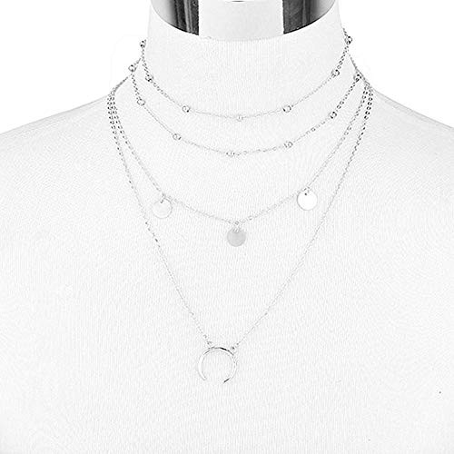 Jovono Boho MultiLayered Choker Necklace Crescent Sequins Pendant Necklaces For Women and Girls -Silver-