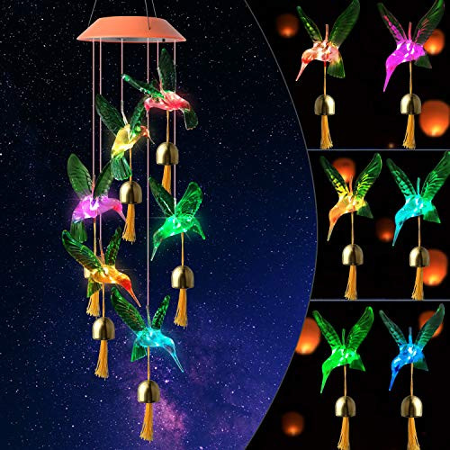 Red Green Hummingbird Bell Solar Wind Chimes Bell Wind Chimes Outdoor Gifts for mom Hummingbird Gift Solar Wind Chimes Thanksgiving Gift