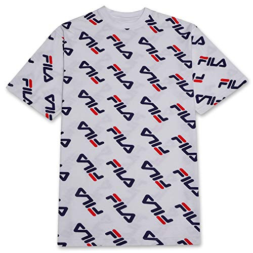 Fila Mens Big and Tall T Shirt with All Over Logo Print White 3X