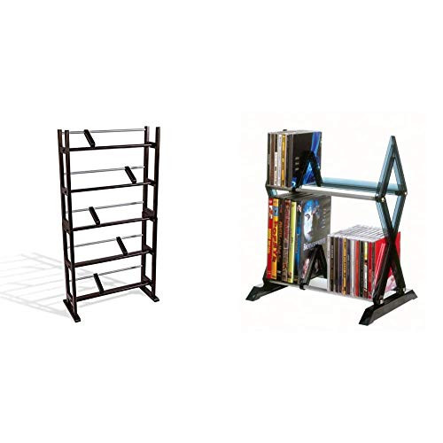 Atlantic Element Media Storage Rack - Holds Up to 230 Cds or 150 DVDs  PN35535601 in Espresso and Mitsu 2-Tier Media Rack - 52 CDs or 36 DVD-BluRay-Game