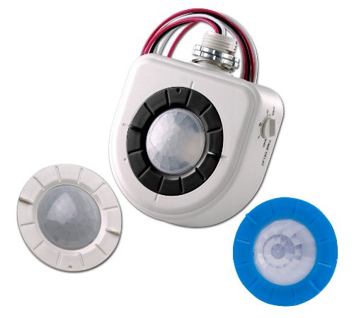 Leviton OSFHU-ITW Fixture-Mounted PIR High-Bay Sensor with 3 Interchangeable Lenses, White