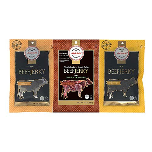Aufschnitt Beef Jerky - Certified Glatt Kosher - Gluten Free  No Nitrites -Sweet Variety  3 Pack-