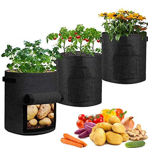 AUSTARK 10 Gallon Potato Grow Bags 3 Pack Plant Grow Bags Vegetable Planting Bags Tomato Planter Bags Aeration Fabric Pots with Handles and Harvest W AUSTARK 10 Gallon Potato Grow Bags 3 Pack Plant Grow Bags Vegetable Planting Bags Tomato Planter Bags Aeration Fabric Pots with Handles and Harvest W