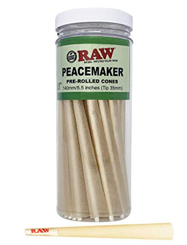 RAW Pre Rolled Cones Peacemaker Pack of 25 - Oversized Rolling Papers Longer Than RAW Classic King Size  Prerolls with Filter Tips