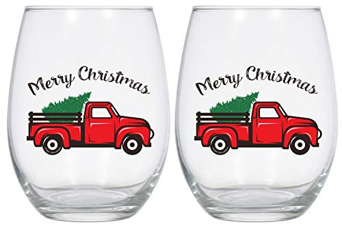 Stemless Wine Glass - Holiday Red Truck Christmas Wine Glasses Wine Glass Set Holiday Wine Glass Gift Wine Glasses Set Red Wine or White Wine Gla Stemless Wine Glass - Holiday Red Truck Christmas Wine Glasses Wine Glass Set Holiday Wine Glass Gift Wine Glasses Set Red Wine or White Wine Gla