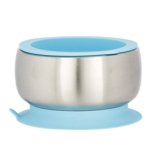 Avanchy Stainless Steel Suction Bowl - Stainless Steel Kids Bowls - Suction Bowls with Lids - Silicon Suction - Stay Put Bowl - 3 x 5 -Blue-