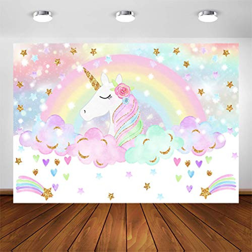 Avezano Rainbow Unicorn Backdrop Magical Rainbow Unicorn Birthday Party Photoshoot Photography Background 7x5ft Glitter Star Rainbow Sky Unicorn Parti
