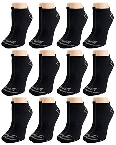 Avia Womens Pro Tech Microfiber Mesh Vent Cushioned Low Cut Socks -12 Pack-  Black  Shoe Size 4 - 10