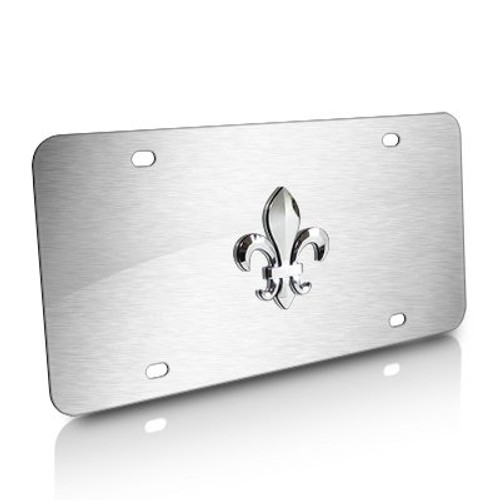 Fleur-De-Lis 3D Emblem Brushed Steel Auto License Plate Fleur-De-Lis 3D Emblem Brushed Steel Auto License Plate