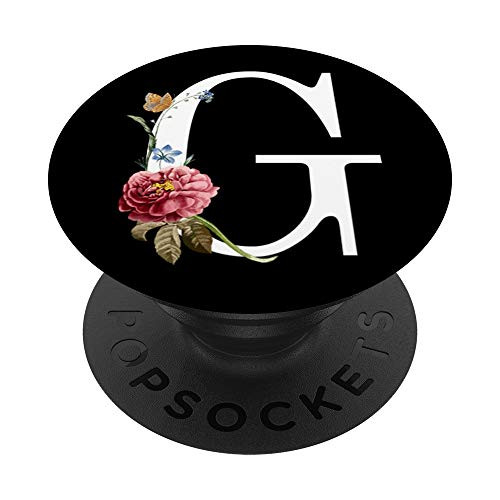 Letter G Floral Monogram Initial PopSockets Grip and Stand for Phones and Tablets
