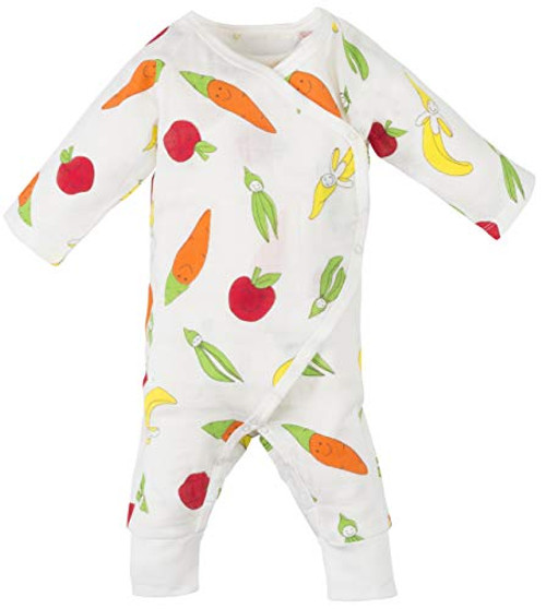 Under the Nile Baby Muslin Side Snap Kimono Fruit and Veggie Print Organic Cotton -0-3m-