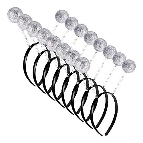 BAEONY 8 Pack Alien Headband Martian Antenna Headband Funny Silver Ball Head Boppers for Halloween Party Supplies and Costume Accessory