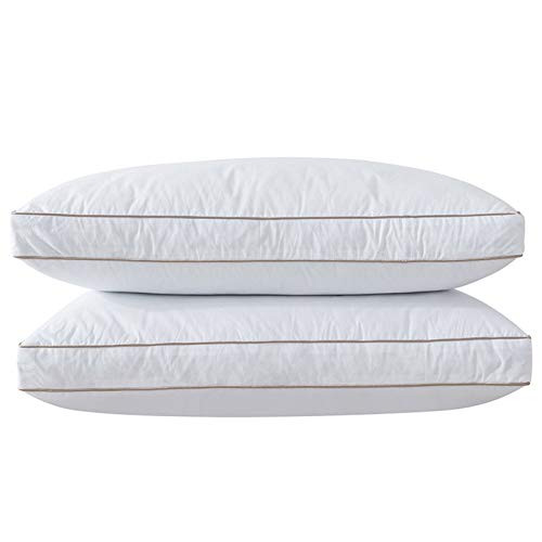 BAIWANG Goose Feather Down Pillow - Luxury White Bed Pillow for Sleeping 100 Cotton Fabric Cover Set of 2 Queen Size