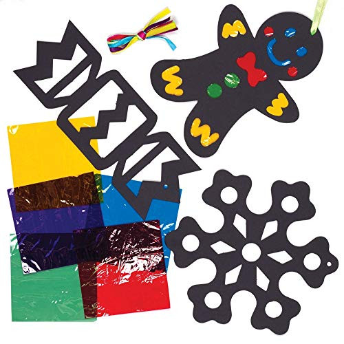 Baker Ross Christmas Stained Glass Decoration Kits  Festive Arts and Crafts -Pack of 6-