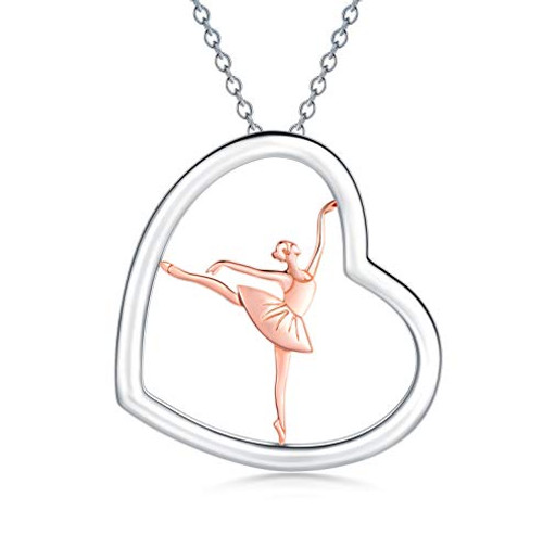 Ballerina Necklace 925 Sterling Silver Heart Necklace Ballerina Dancer Gymnasts Ballet Dance Pendant Necklace Dance Jewelry Gifts for Women Teenage